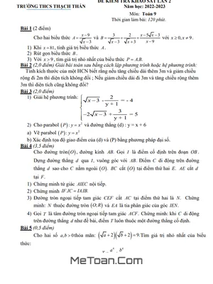 Đề khảo sát lần 2 Toán 9 năm 2022 – 2023 trường THCS Thạch Thán – Hà Nội