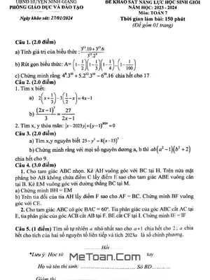 Đề khảo sát HSG Toán 7 năm 2023 - 2024 phòng GD&ĐT Ninh Giang - Hải Dương