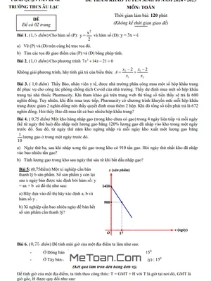 Đề Tham Khảo Tuyển Sinh 10 Môn Toán 2024 - 2025 Phòng GD&ĐT Tân Bình - TP HCM