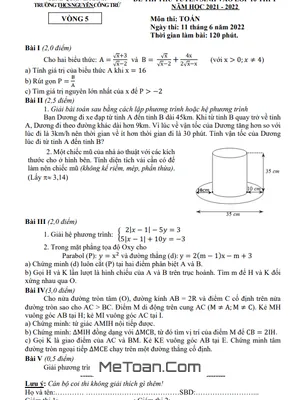 Đề thi thử Toán vào lớp 10 năm 2022 vòng 5 trường THCS Nguyễn Công Trứ – Hà Nội