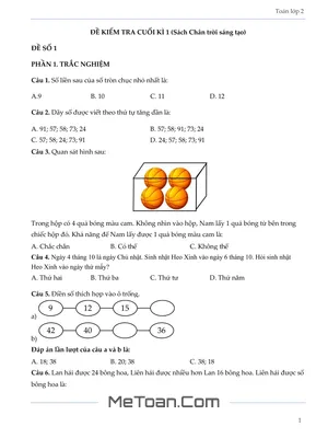 Bộ 5 Đề Thi Cuối Học Kỳ 1 Môn Toán Lớp 2 (Chân Trời Sáng Tạo)