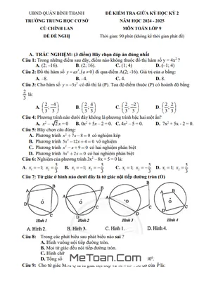 Đề Tham Khảo Giữa Kì 2 Toán 9 Năm 2024 - 2025 Phòng GD&ĐT Bình Thạnh - TP HCM