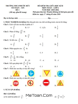 Đề Giữa Học Kỳ 2 Toán 6 Năm 2025-2026 Trường THCS Phước Bửu - TPHCM