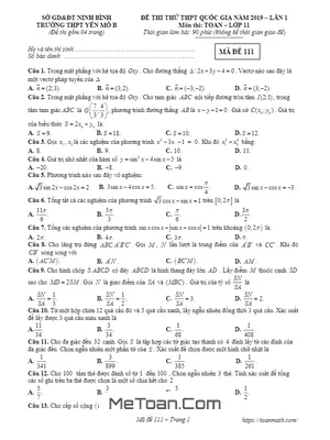 Đề thi thử Toán 11 THPT Quốc gia 2019 trường Yên Mô B – Ninh Bình lần 1