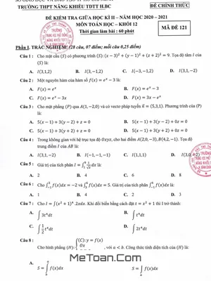 Trọn bộ Đề thi Giữa kỳ 2 Toán 12 năm 2020 - 2021 trường Năng khiếu TDTT Bình Chánh - TP HCM