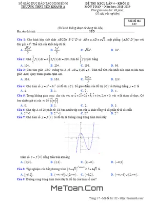 Đề thi KSCL lần 4 môn Toán lớp 12 năm 2018 - 2019 trường Yên Khánh A - Ninh Bình