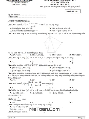 Đề thi học kỳ 1 Toán 11 năm 2023 - 2024 trường THPT Xuân Trường - Nam Định