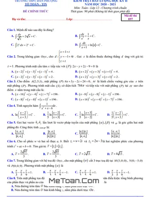 Đề thi học kỳ 2 Toán 12 năm 2020 - 2021 trường THPT Đan Phượng - Hà Nội