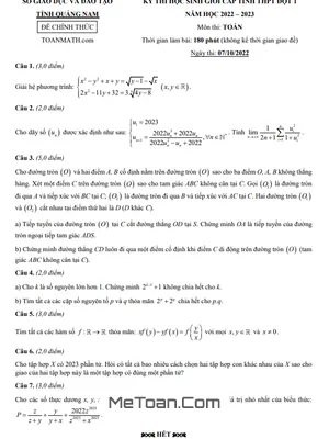 Đề thi chọn HSG tỉnh Toán THPT năm 2022 - 2023 sở GD&ĐT Quảng Nam (đợt 1)