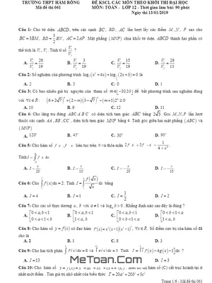 Đề KSCL Toán thi ĐH 2019 trường THPT Hàm Rồng – Thanh Hóa
