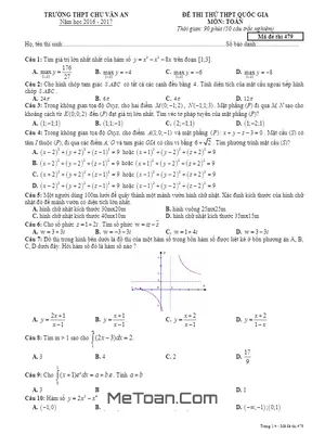 Đề thi thử THPT Quốc gia môn Toán năm 2017 trường THPT Chu Văn An - Đắk Nông