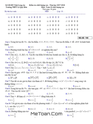 Đề kiểm tra chất lượng cao Toán 10 năm học 2017 - 2018 trường THPT Lê Quý Đôn - Long An (Có đáp án)