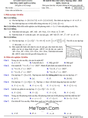 Đề Thi Giữa Kì 1 Toán 10 Năm 2023 - 2024 Trường THPT Kiên Lương - Kiên Giang