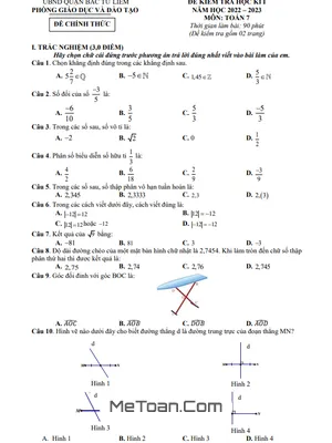 Đề thi học kì 1 Toán 7 năm 2022 - 2023 phòng GD&ĐT Bắc Từ Liêm - Hà Nội