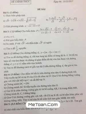 Đề thi học kì 1 Toán 9 năm 2017 - 2018 phòng GD&ĐT Đống Đa - Hà Nội