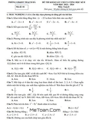 Đề thi học kì 2 Toán 8 năm 2023 - 2024 phòng GD&ĐT Thạch Hà - Hà Tĩnh