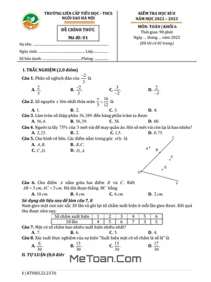 Đề thi học kì 2 Toán lớp 6 năm 2022 - 2023 trường TH & THCS Ngôi Sao Hà Nội