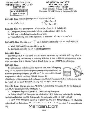 Đề thi học kỳ 2 Toán 9 năm 2019 - 2020 trường THCS Nguyễn Du - TP HCM