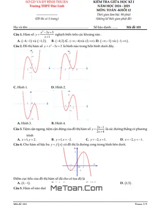 Đề giữa kì 1 Toán 12 năm 2024 - 2025 trường THPT Đức Linh - Bình Thuận