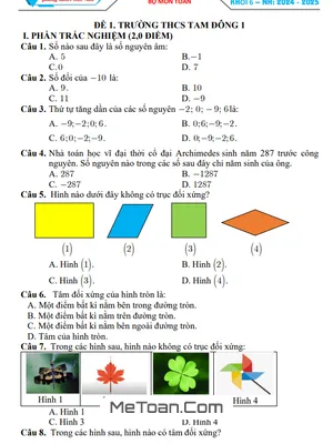 Trọn Bộ 16 Đề Tham Khảo Cuối Kì 1 Toán Lớp 6 Năm 2024 - 2025 Phòng GD&ĐT Hóc Môn - TP HCM