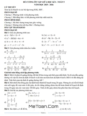 Đề Cương Ôn Tập Giữa Kì 1 Toán 9 Năm 2025 - 2026 Trường PT Thực Hành Sư Phạm Đồng Nai