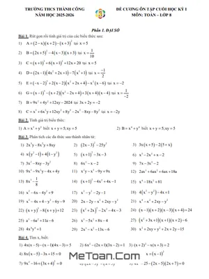 Đề Cương Ôn Tập Cuối Học Kỳ 1 Toán 8 Năm 2025 - 2026 Trường THCS Thành Công