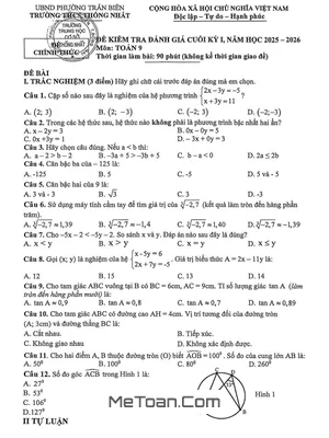 Đề Thi Cuối Học Kỳ 1 Toán 9 Năm 2025 - 2026 Trường THCS Thống Nhất - Đồng Nai