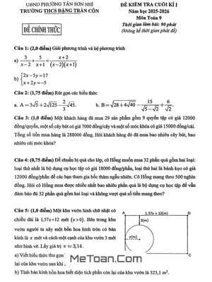 Đề thi học kì 1 môn Toán lớp 9 trường THCS Đặng Trần Côn năm học 2025 - 2026