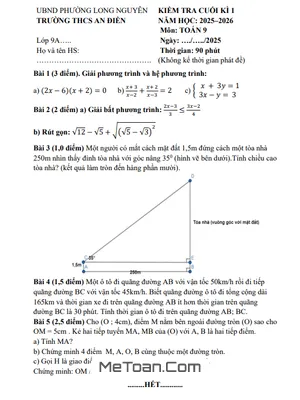 Đề Thi Cuối Học Kỳ 1 Toán 9 Năm Học 2025-2026: Trường THCS An Điền, TP. Hồ Chí Minh