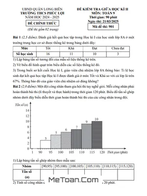 Đề thi giữa học kì 2 Toán 9 năm 2024 - 2025 trường THCS Phúc Lợi - Hà Nội