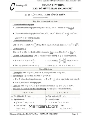 Bài Tập Trắc Nghiệm Hàm Số Lũy Thừa, Mũ Và Logarit - Lê Văn Đoàn