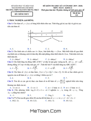 Đề thi HK1 Toán 12 năm 2019 - 2020 trường THPT Nguyễn Trung Trực - TP HCM