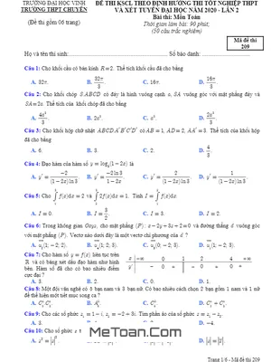 Đề thi thử tốt nghiệp THPT 2020 môn Toán lần 2 trường THPT chuyên ĐH Vinh – Nghệ An