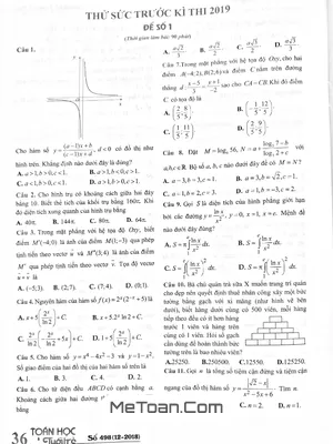 Đề thử sức trước kỳ thi THPT Quốc gia 2019 môn Toán – Toán Học Tuổi Trẻ (Đề số 1)