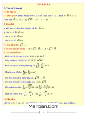 Tài Liệu Toán 9: Căn Bậc Ba - Ôn Tập Kiến Thức Trọng Tâm