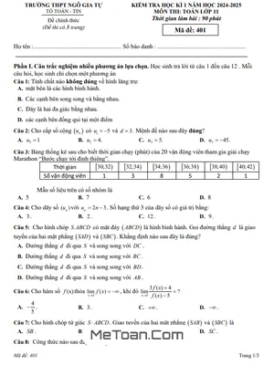 Đề thi học kì 1 Toán 11 năm 2024 - 2025 trường THPT Ngô Gia Tự - Đắk Lắk (Có đáp án)