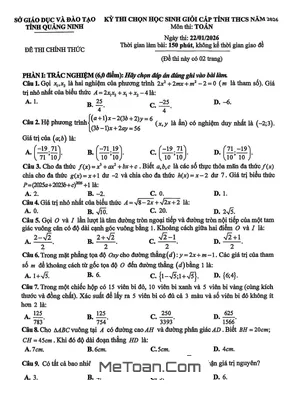 Đề Thi Chọn Học Sinh Giỏi Cấp Tỉnh Môn Toán THCS Năm 2026 Sở GD&ĐT Quảng Ninh