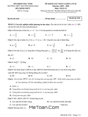 Đề Khảo Sát Lần 2 Môn Toán 11 Năm Học 2025 – 2026 Trường THPT Nguyễn Đăng Đạo – Bắc Ninh