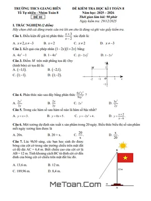 Đề Thi Cuối Kỳ 1 Toán 8 Năm Học 2025 – 2026 Trường THCS Giang Biên, Hà Nội