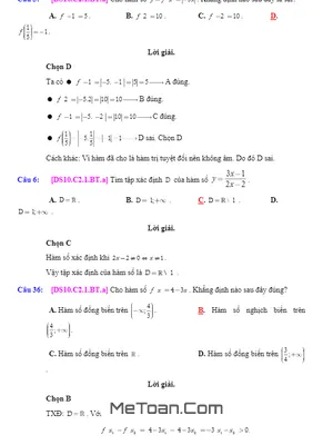 Bài Tập Trắc Nghiệm Hàm Số Bậc Nhất Và Hàm Số Bậc Hai Có Lời Giải Chi Tiết