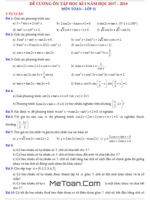Đề Cương Ôn Tập HK1 Toán 11 Năm 2017 - 2018 Trường THPT Hai Bà Trưng - TT. Huế