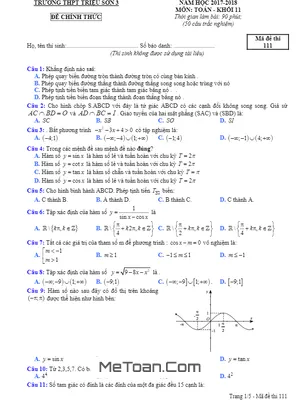 Đề khảo sát Toán 11 thi THPT Quốc gia 2017-2018 trường Triệu Sơn 3 - Thanh Hóa (có đáp án)