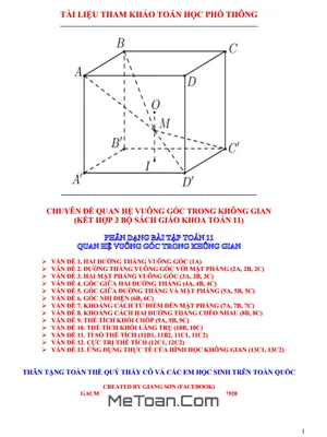 Phân Dạng Bài Tập Toán 11: Quan Hệ Vuông Góc Trong Không Gian