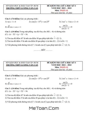 Đề thi giữa HK1 Toán 11 năm 2022 - 2023 trường THPT Lương Văn Can - TP HCM