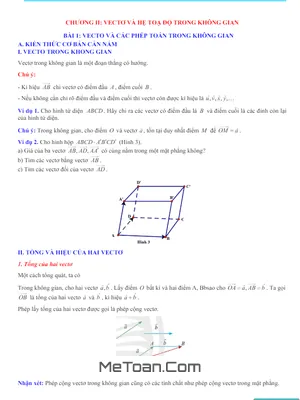 Bài Giảng Vectơ Và Hệ Tọa Độ Trong Không Gian Toán 12 CTST
