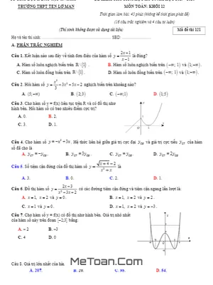 Đề kiểm tra giữa học kỳ 1 Toán 12 năm 2019 - 2020 trường Ten Lơ Man - TP HCM