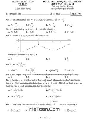Đề thi thử THPT Quốc gia 2019 môn Toán trường THPT Trà Cú - Trà Vinh