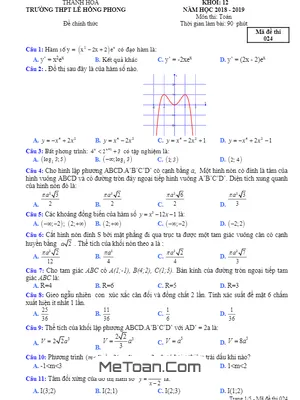 Đề Thi Thử THPT Quốc Gia 2019 Môn Toán Trường Lê Hồng Phong - Thanh Hóa Lần 1