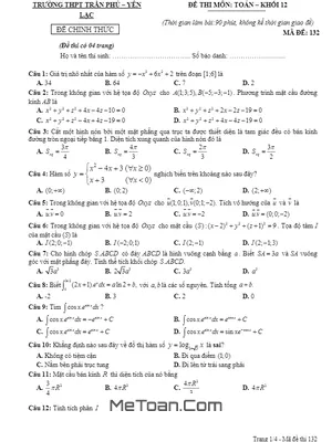 Trọn bộ 8 mã đề thi thử THPT Quốc gia 2017 môn Toán tháng 5 trường THPT Trần Phú, THPT Yên Lạc - Vĩnh Phúc
