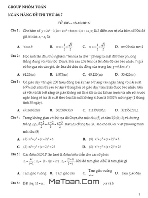 Đề Thi Thử THPT Quốc Gia 2017 Môn Toán Lần 5 - Nhóm Toán